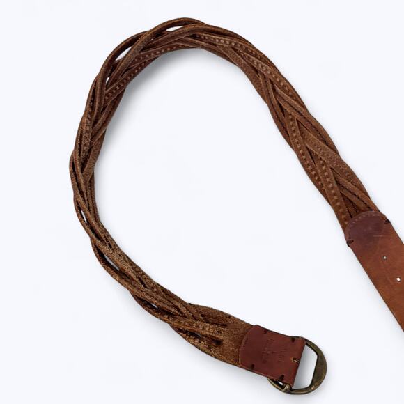 Ruehl Braided Leather Belt Womens L Boho Western Coastal Cowgirl Brass Buckle - Picture 4 of 8